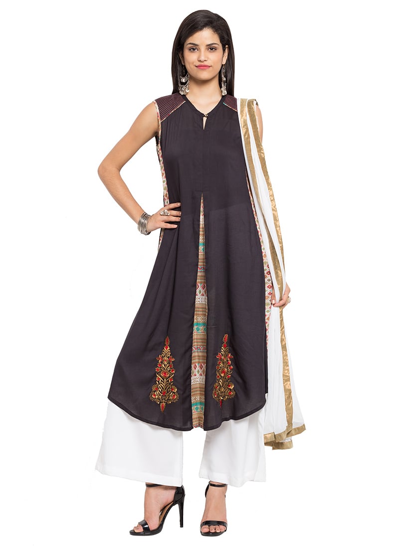 Black Cotton Palazzo Suit Party Wear