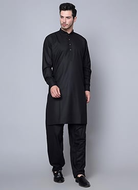 Black Cotton Pathani Set