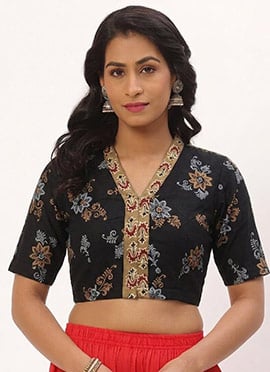 Black Cotton Printed Blouse