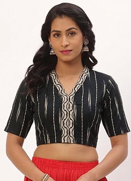 Black Cotton Printed Blouse