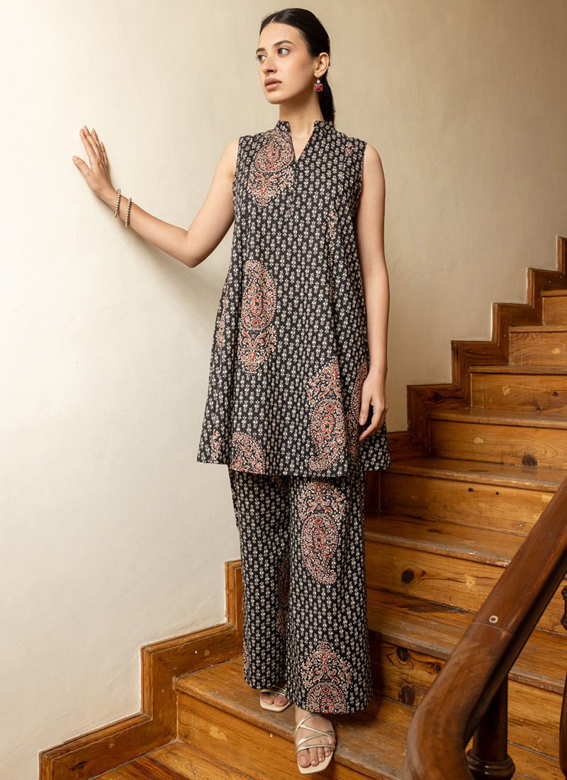 Black Cotton Printed Co ord Set After Six Wear