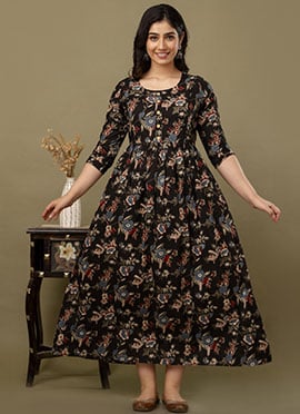 Black Cotton Printed Dress