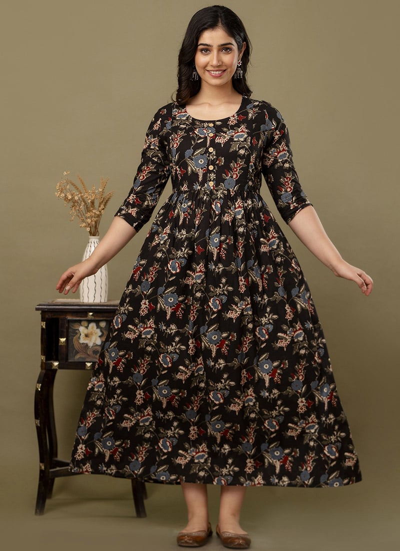 Black Cotton Printed Dress After Six Wear