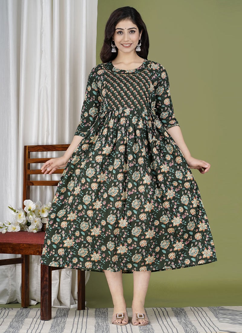 Black Cotton Printed Dress After Six Wear
