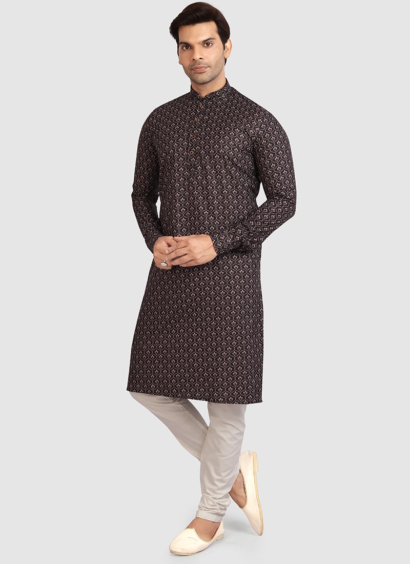 Black Cotton Printed Kurta Pyjama
