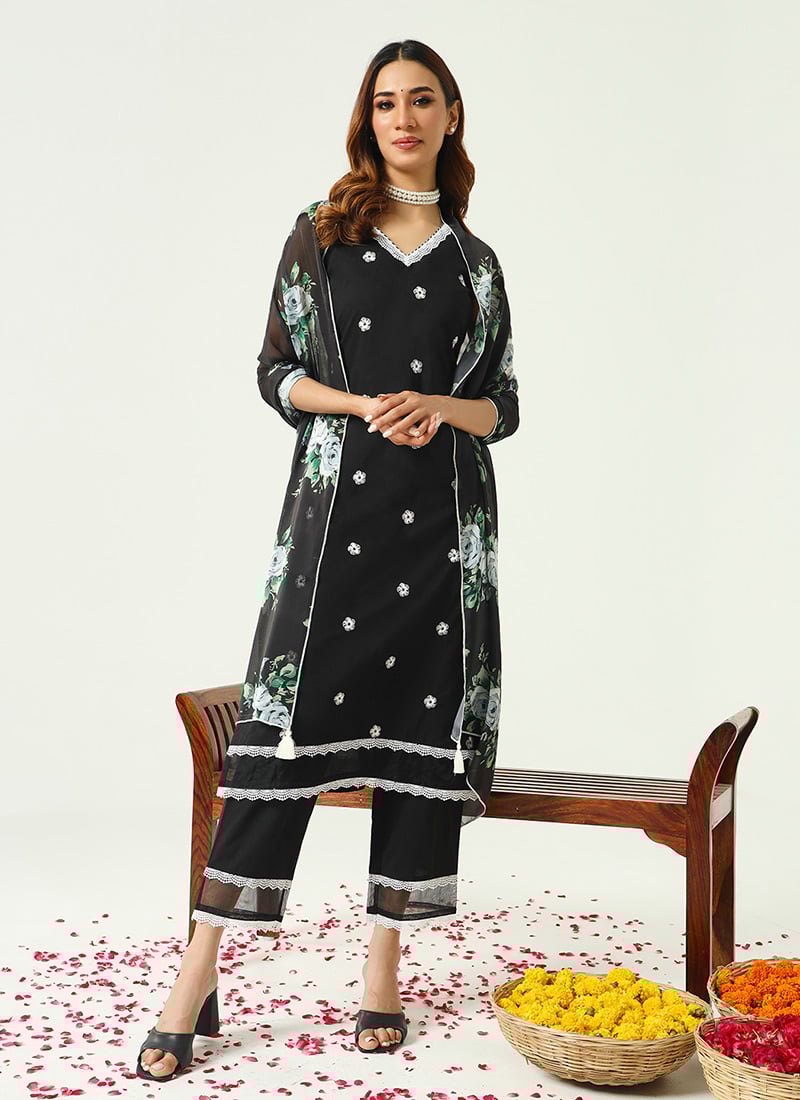 Black Cotton Printed Straight Pant Suit Classy Wear After Six Wear