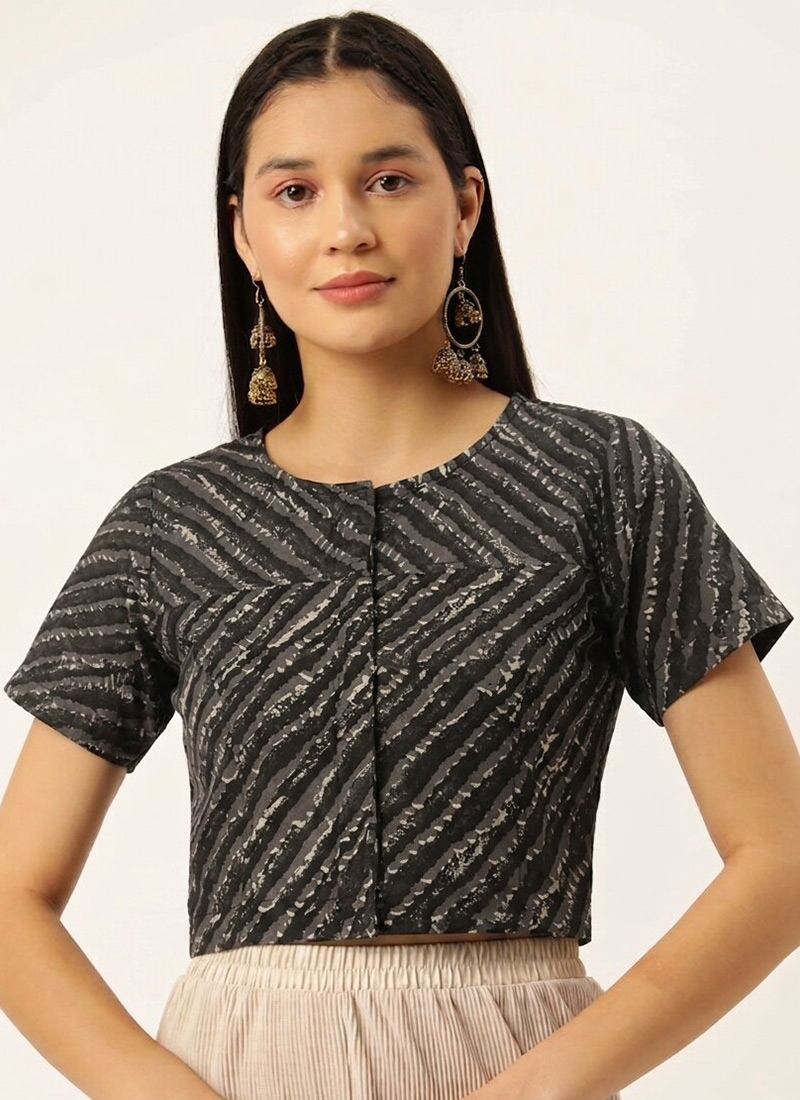 Black Cotton Printed Stylish Blouse After Six Wear