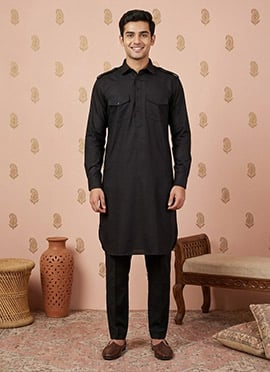 Black Cotton Printed Trendy Kurta Pyjama