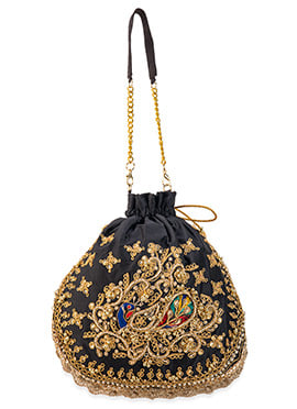 Black Cotton Sequins Moti Zari Potli