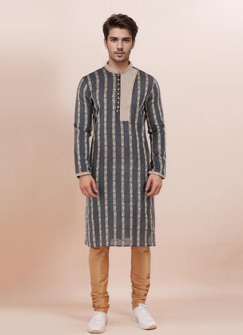 Black Cotton Silk Jacquard Kurta Pyjama