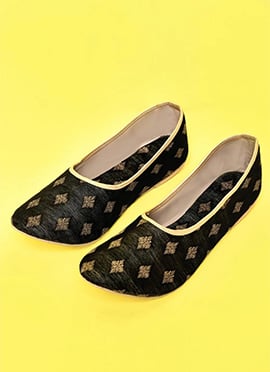 Black Cotton Silk Jacquard Party Wear Juti