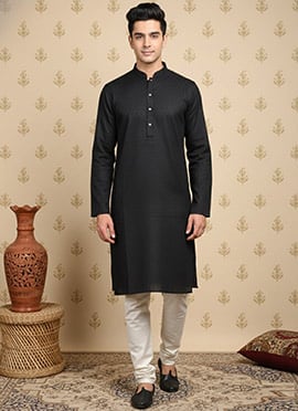 Black Cotton Textured Kurta Pyjama