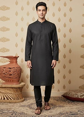 Black Cotton Textured Kurta Pyjama