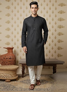 Black Cotton Textured Regal Kurta Pyjama