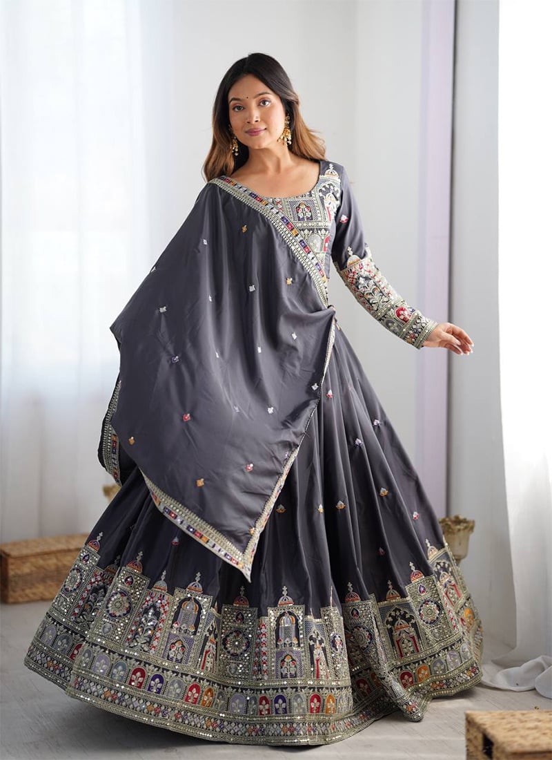Black Crepe Crepe Silk Embroidered Sequins Lehenga Wedding Wear