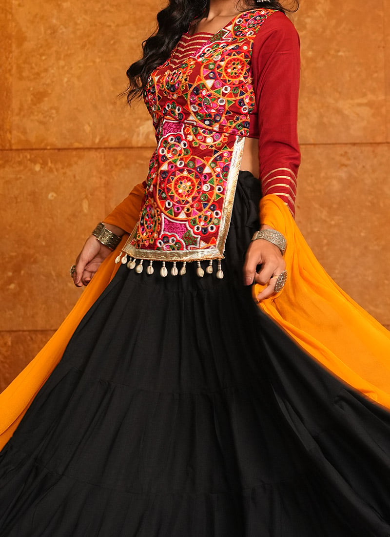 Pure Camric Cotton Chaniya Choli with Heavy Kutchhi Patch Work, 8 Meter Flare Skirt with Pocket