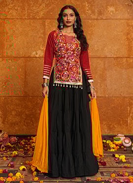 Black Crepe Kutch Mirror Work Chaniya Choli