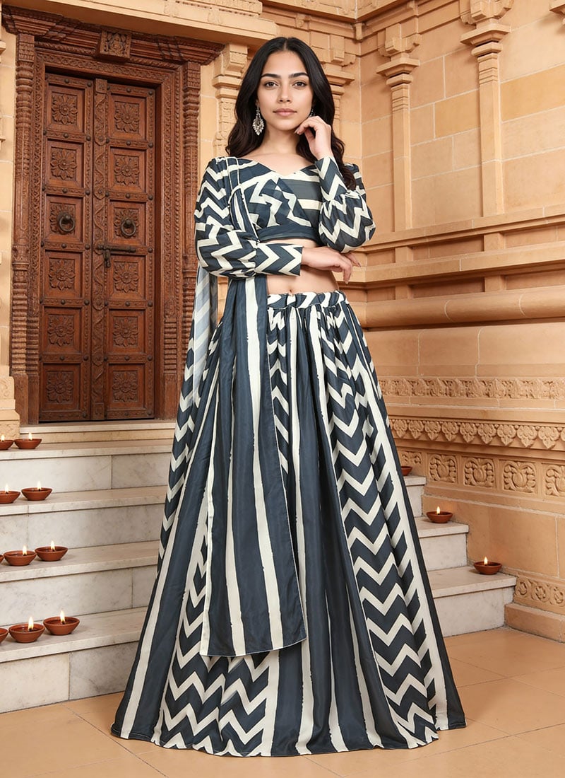 Black Crepe Silk A Line Lehenga After Six Wear