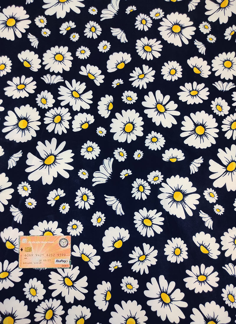 Navy Blue Digital Print Pure Crepe Fabric