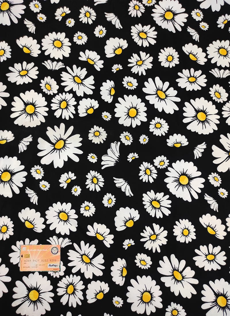 Black Digital Print Pure Crepe Fabric