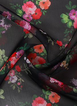 Black Digital Printed Organza Fabric