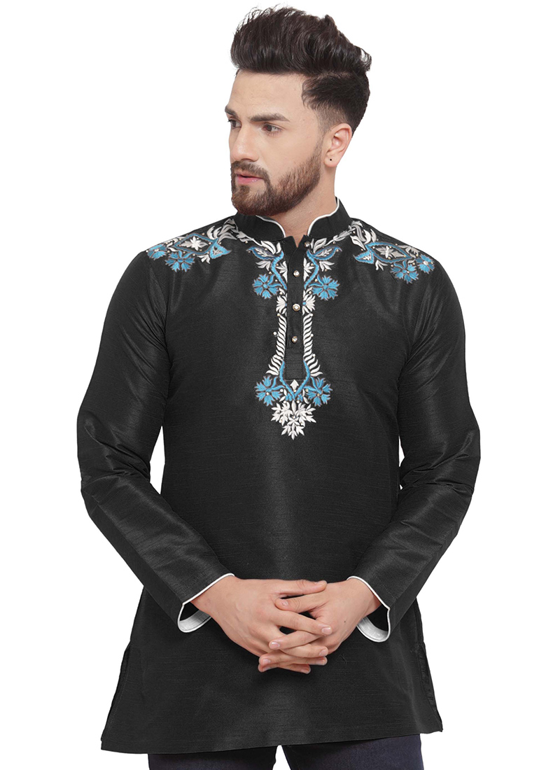 Black Dupion Silk Kurta