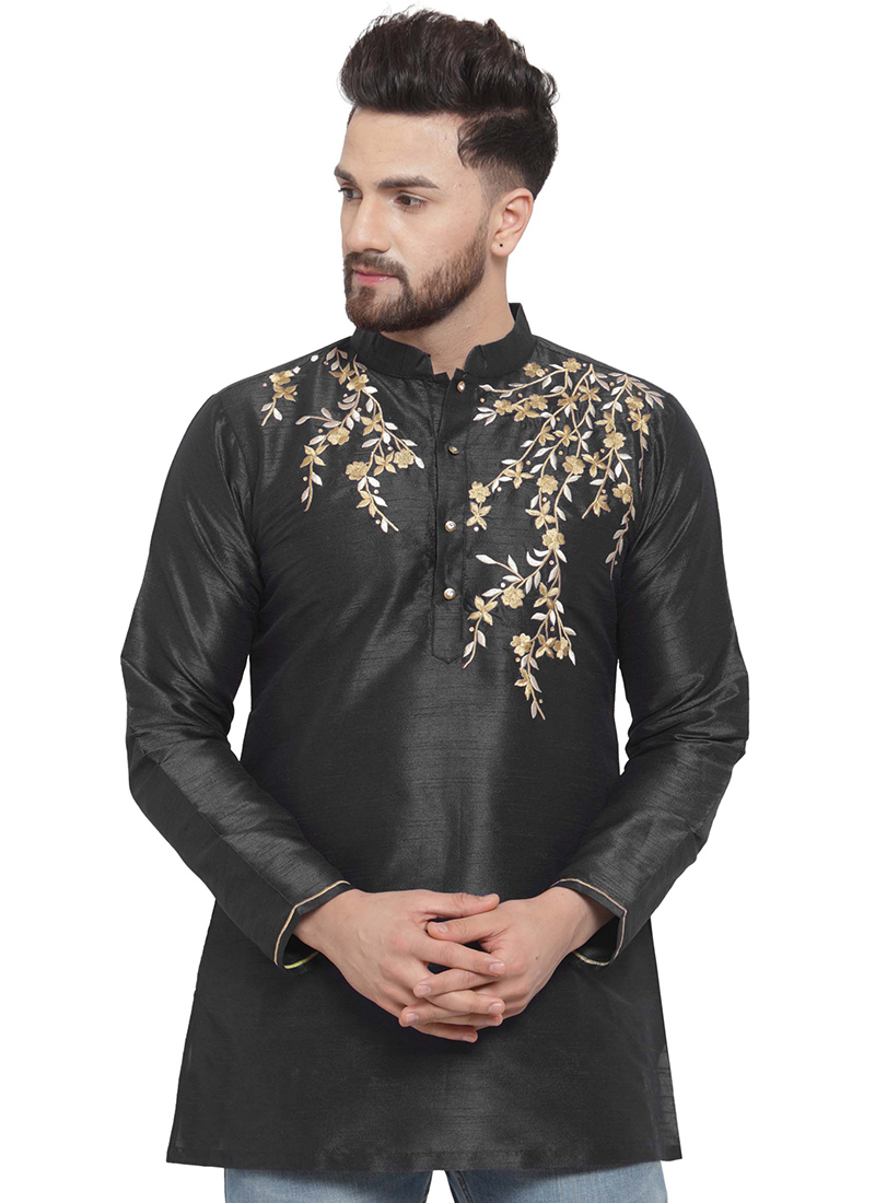 Black Dupion Silk Kurta
