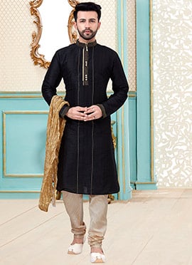 Black Dupion Silk Kurta Pyjama