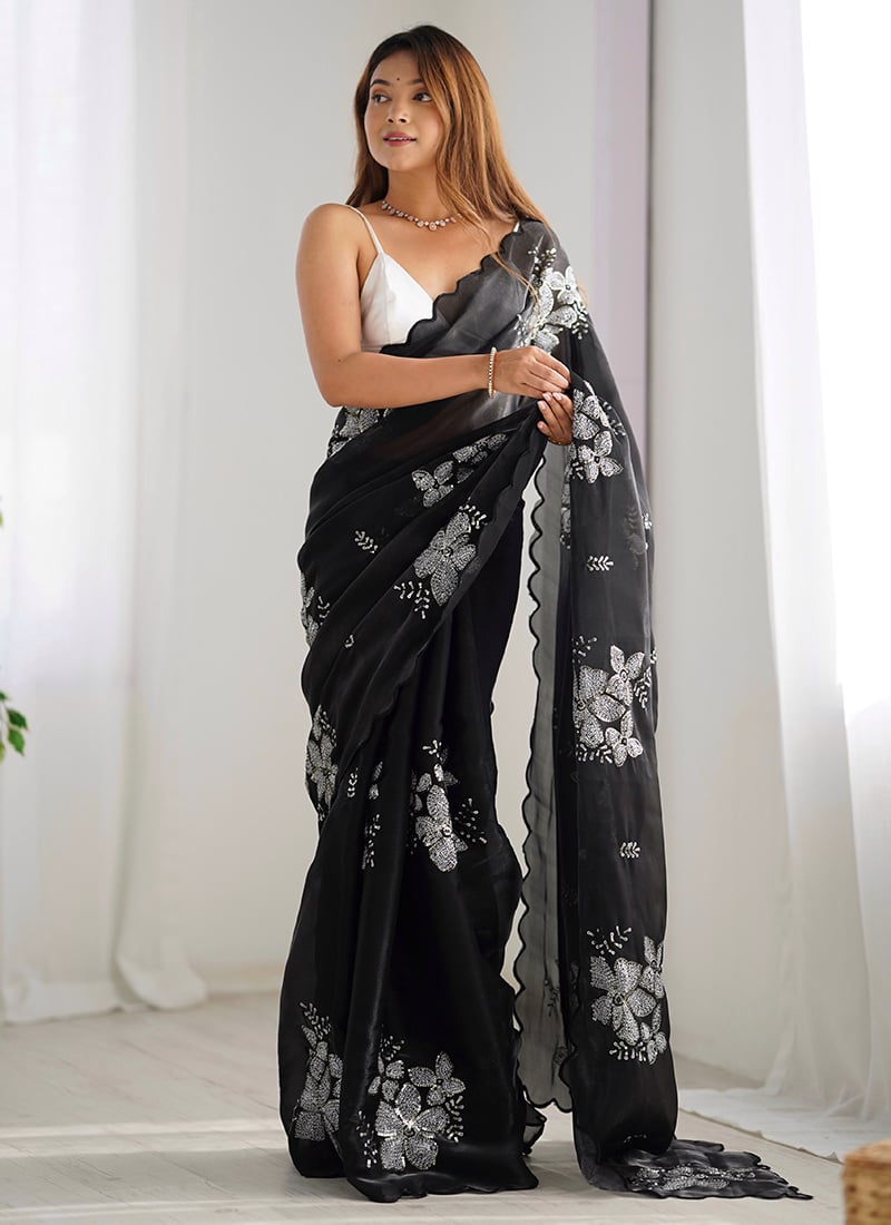 Black Embroidered And Sequins Saree After Six Wear