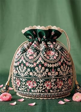 Black Embroidered Art Silk Potli Bag