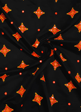 Black Embroidered Blended Cotton Fabric