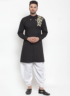 Black Embroidered Cotton Indowestern kurta
