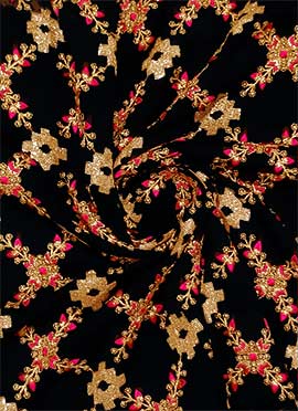 Black Chinon Embroidered Fabric