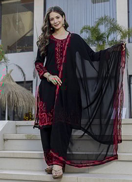 Black Embroidered Georgette Straight Pant Suit