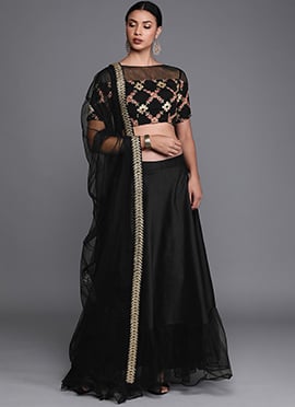 Black Embroidered Knife Pleat Lehenga