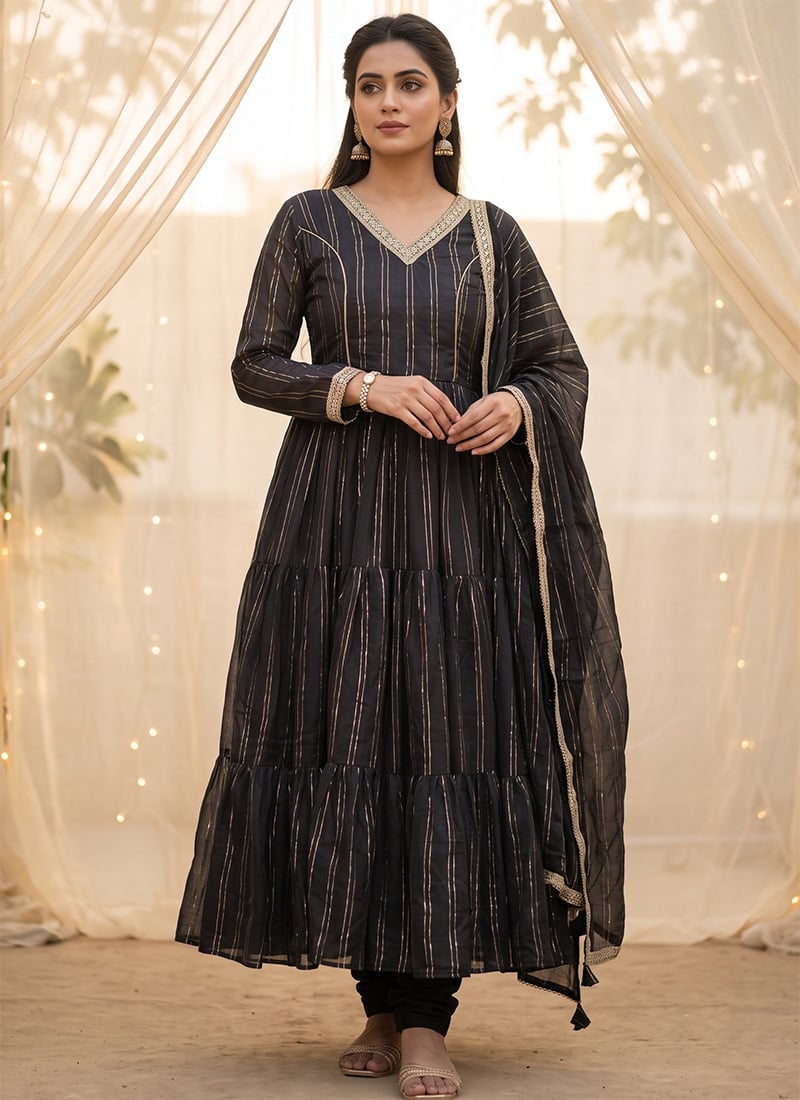 Black Embroidered Sequins Brocade Anarkali Suit Festive Wear