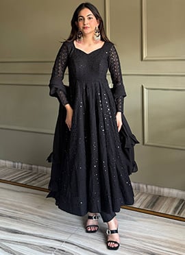 Black Embroidered Sequins Georgette Anarkali Suit