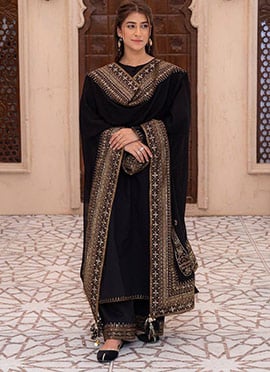 Black Embroidered Sequins Silk Palazzo Suit