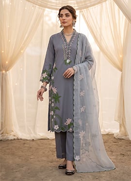 Black Embroidered Silk Palazzo Suit