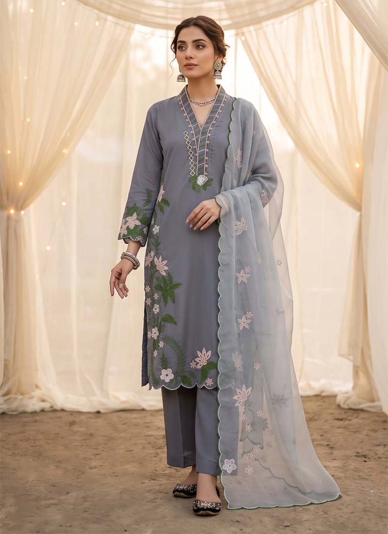 Black Embroidered Silk Palazzo Suit Festive Wear