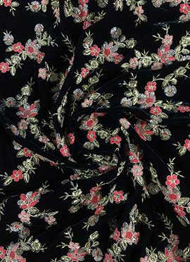 Black Embroidered Velvet Fabric