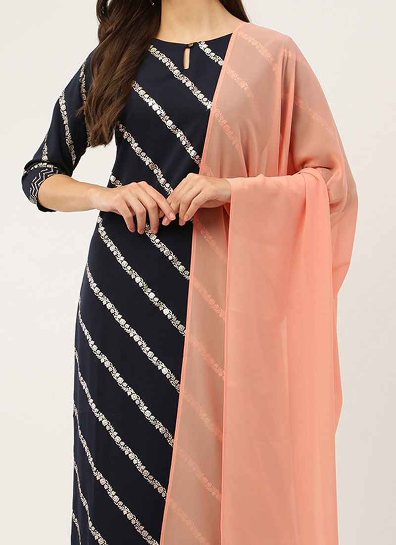 Buy Blue Faux Crepe Straight Pant Suit After Six Wear Online at Best