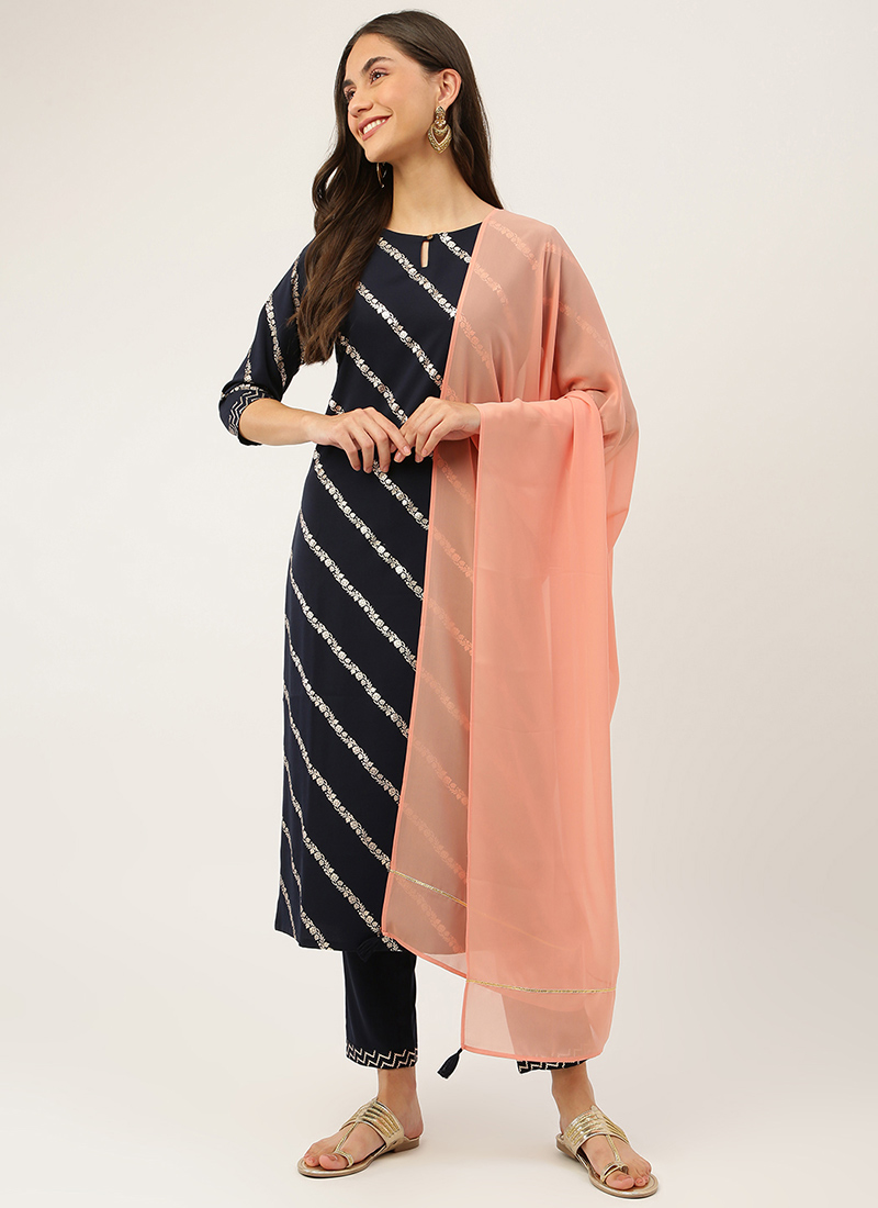 Buy Blue Faux Crepe Straight Pant Suit After Six Wear Online at Best