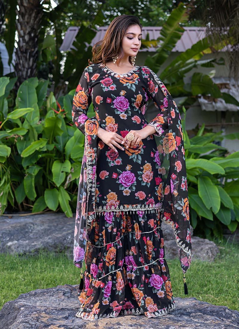 Black Lehenga style Suit Faux Georgette main image 0