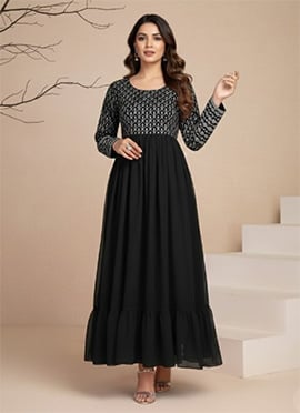 Black Faux Georgette Embroidered Anarkali Gown