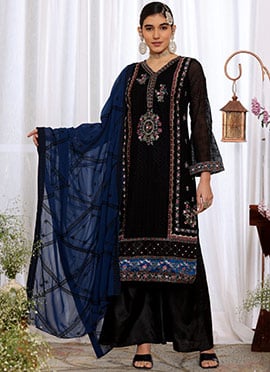 Black Faux Georgette Embroidered Pakistani Suit