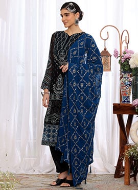Black Faux Georgette Embroidered Pakistani Suit