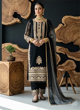 Black Faux Georgette Embroidered Palazzo Suit
