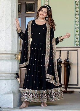 Black Faux Georgette Embroidered Sequins Anarkali Suit