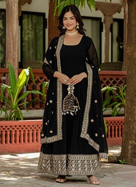 Black Faux Georgette Embroidered Sequins Anarkali Suit
